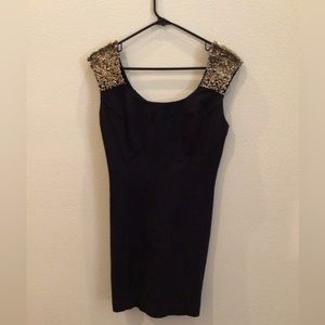 Guess Black Bodycon Cocktail Dress with Gold Sequin Shoulders